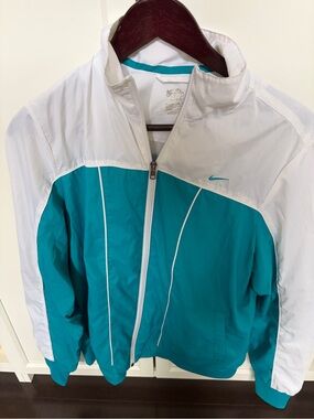 Nike Teal and White Athletic Zip-Up Bomber Jacket